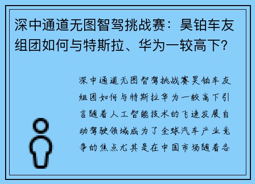 深中通道无图智驾挑战赛：昊铂车友组团如何与特斯拉、华为一较高下？