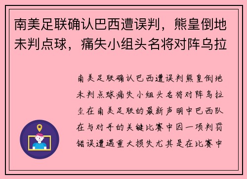 南美足联确认巴西遭误判，熊皇倒地未判点球，痛失小组头名将对阵乌拉圭