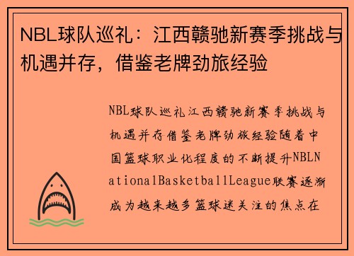 NBL球队巡礼：江西赣驰新赛季挑战与机遇并存，借鉴老牌劲旅经验